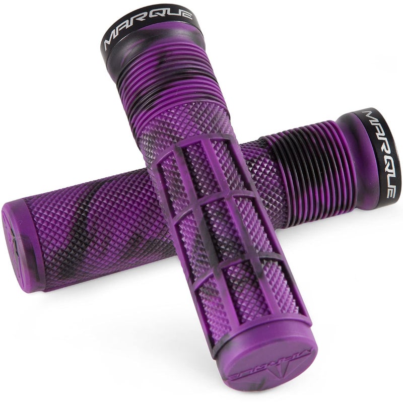 MARQUE Race Mountain Bike Handlebar Grips â€“ Single Lock-On Ring Collar MTB and BMX Bicycle Handle Bar with Non-Slip Grip, Knurly Gritty Pattern and Half Waffle Pattern (Purple Storm) - Image 1